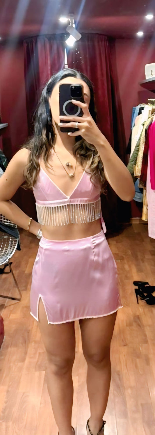 LES INCONNUS SILK SKIRT WITH CRYSTALS