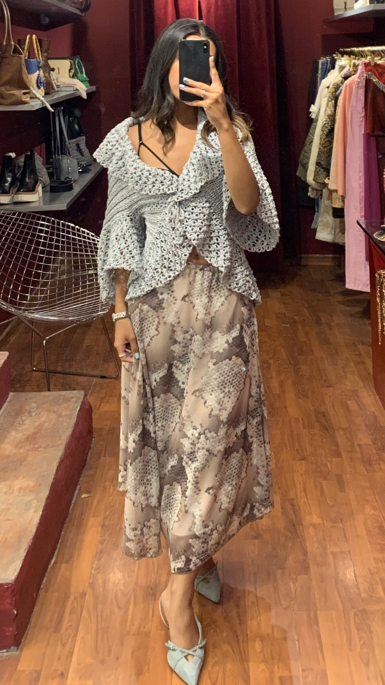 CROCHET SILVER SHORT SLEEVE SWEATER