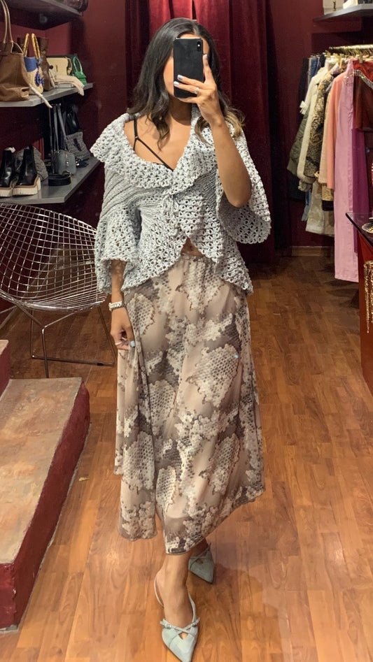 CROCHET SILVER SHORT SLEEVE SWEATER