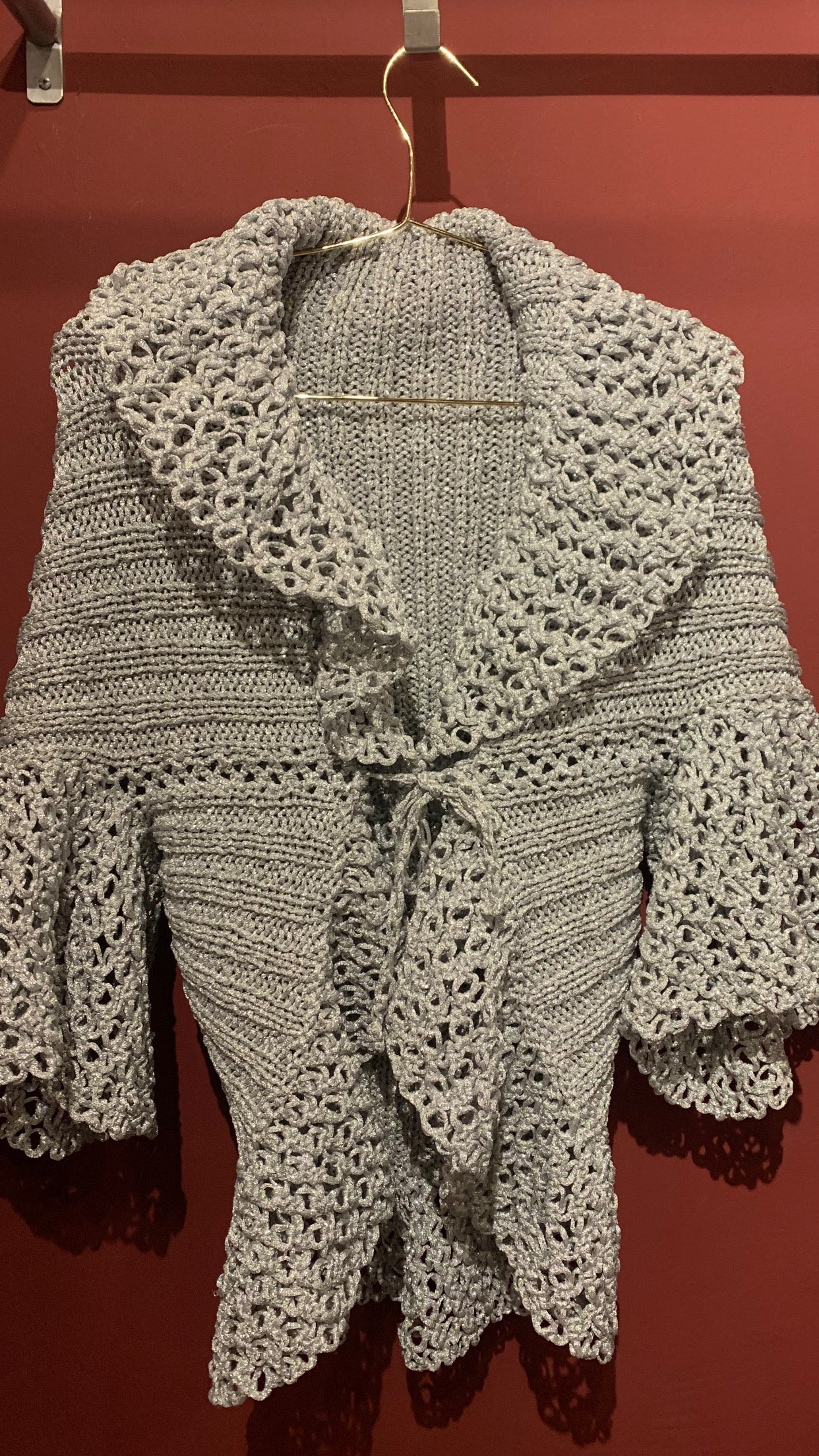 CROCHET SILVER SHORT SLEEVE SWEATER