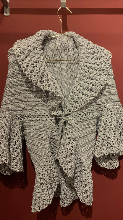 CROCHET SILVER SHORT SLEEVE SWEATER