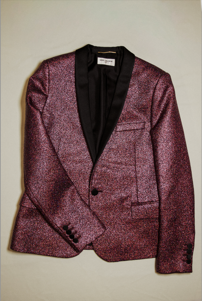 RUNWAY SAINT LAURENT GLITTER TUXEDO BLAZER