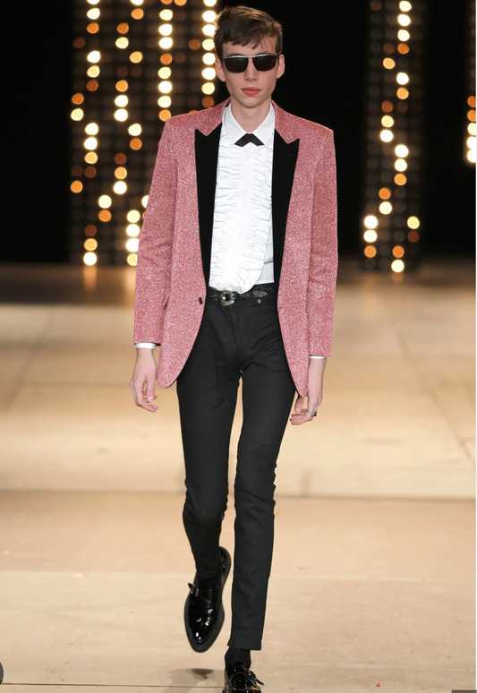 RUNWAY SAINT LAURENT GLITTER TUXEDO BLAZER