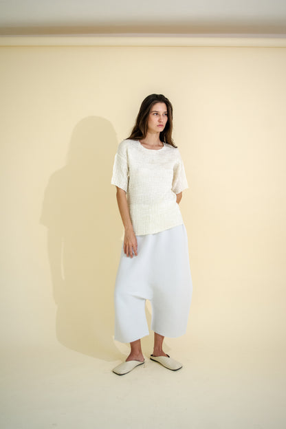WHITE BALLOON PLEATED PANT