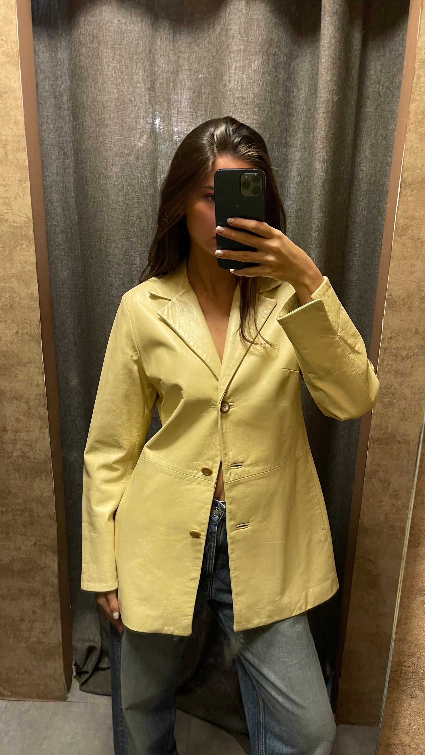 LEATHER BUTTER YELLOW BLAZER