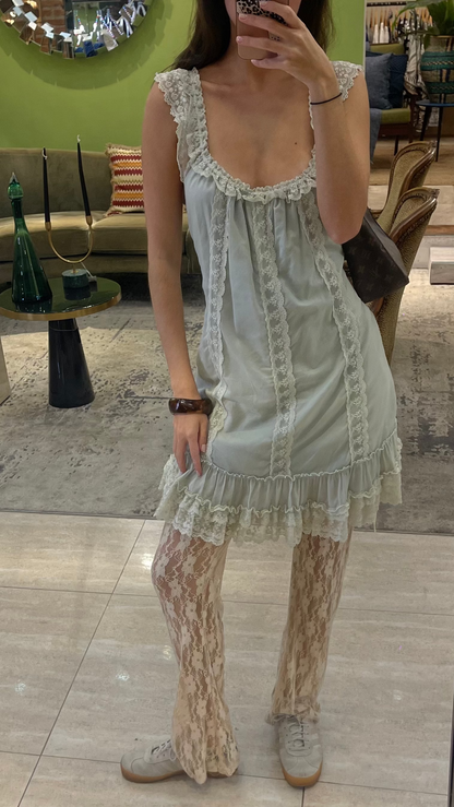 EMBROIDERED ELASTIC COTTON MINT DRESS