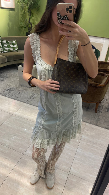 EMBROIDERED ELASTIC COTTON MINT DRESS